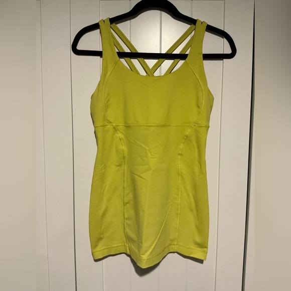 lululemon athletica Tops - Lululemon Strappy Back Power Y Tank Top Built-In Bra Yellow Green Size 6